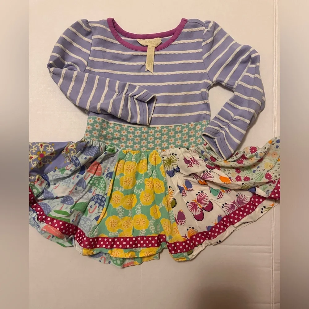 2T Matilda Jane Purple Stripe Long Sleeve Dress with Multi-Color Skirt